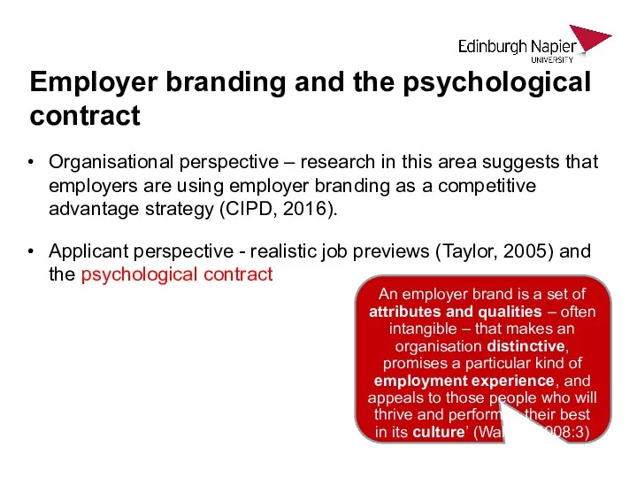 Employer branding and the psychological contract Organisational perspective – research