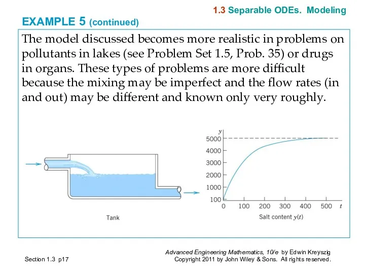 EXAMPLE 5 (continued) The model discussed becomes more realistic in problems on pollutants