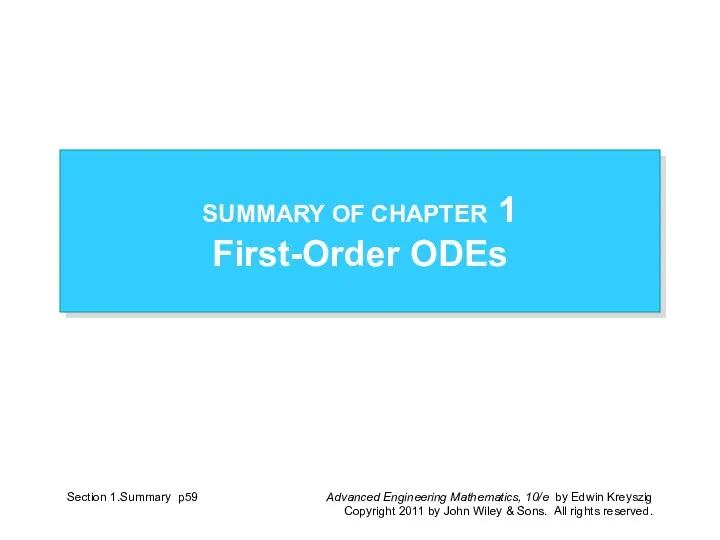 SUMMARY OF CHAPTER 1 First-Order ODEs Section 1.Summary p