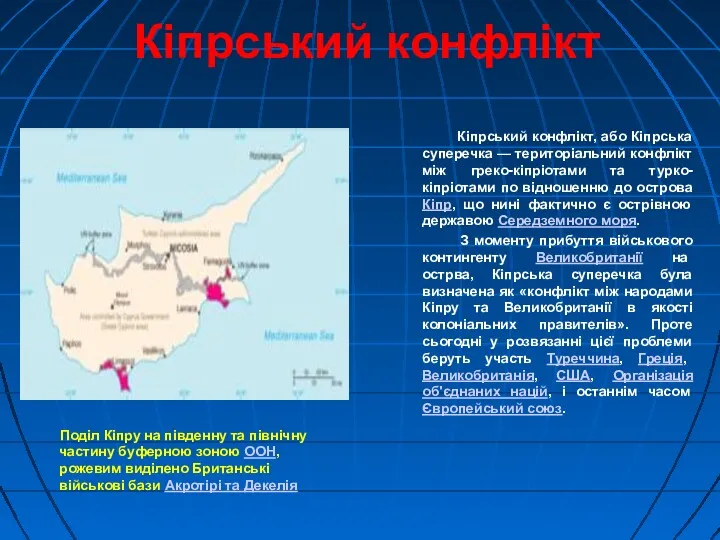 Кіпрський конфлікт Поділ Кіпру на південну та північну частину буферною