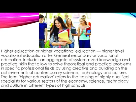 Higher education or higher vocational education — higher level vocational