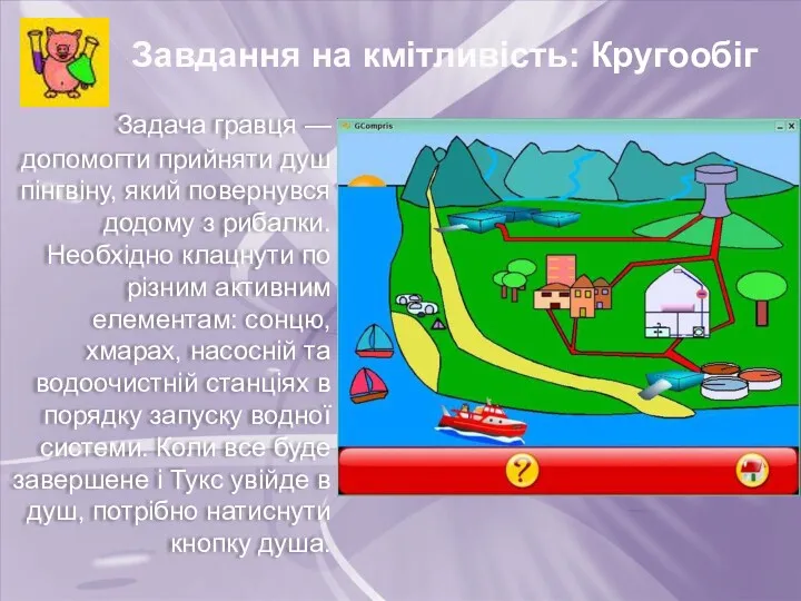 Завдання на кмітливість: Кругообіг Задача гравця — допомогти прийняти душ