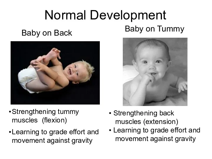 Baby on Back Strengthening tummy muscles (flexion) Learning to grade