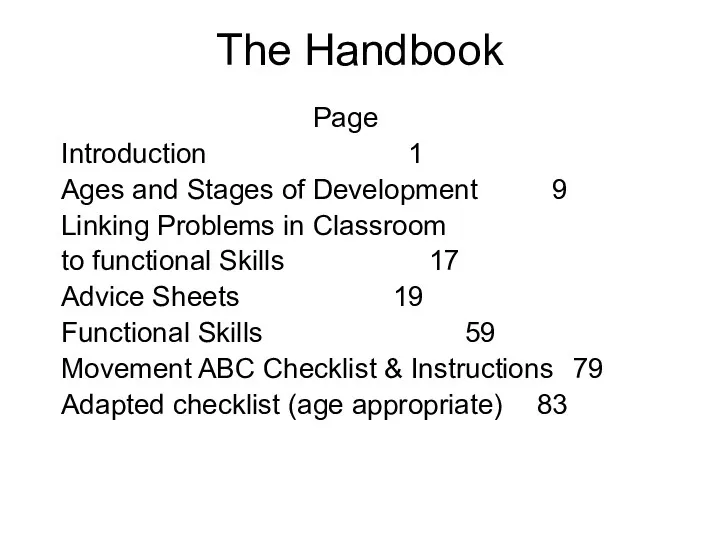 The Handbook Page Introduction 1 Ages and Stages of Development