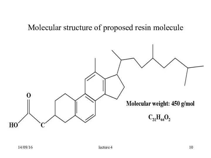Molecular structure of proposed resin molecule 14/09/16 lecture 4