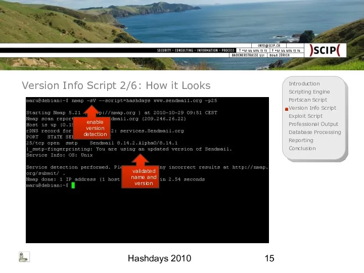 Hashdays 2010 Version Info Script 2/6: How it Looks enable version detection validated name and version