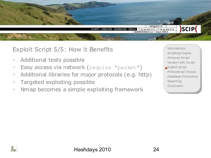 Hashdays 2010 Exploit Script 5/5: How it Benefits Additional tests