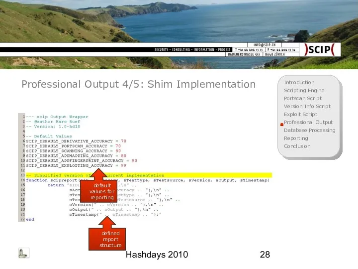 Hashdays 2010 Professional Output 4/5: Shim Implementation default values for reporting defined report structure