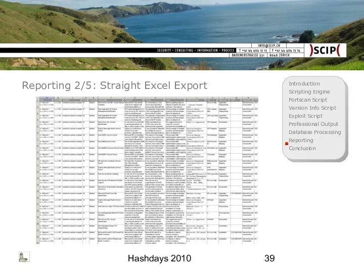 Hashdays 2010 Reporting 2/5: Straight Excel Export