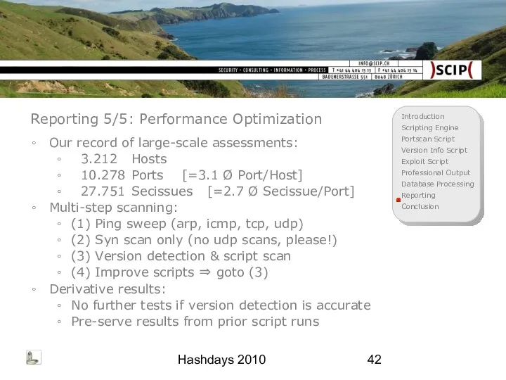 Hashdays 2010 Reporting 5/5: Performance Optimization Our record of large-scale