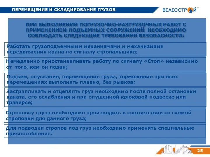 ПЕРЕМЕЩЕНИЕ И СКЛАДИРОВАНИЕ ГРУЗОВ 25 ПРИ ВЫПОЛНЕНИИ ПОГРУЗОЧНО-РАЗГРУЗОЧНЫХ РАБОТ С