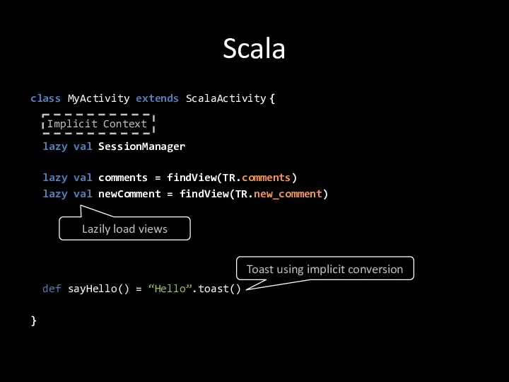 Scala class MyActivity extends ScalaActivity { lazy val SessionManager lazy