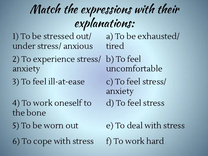 Match the expressions with their explanations: