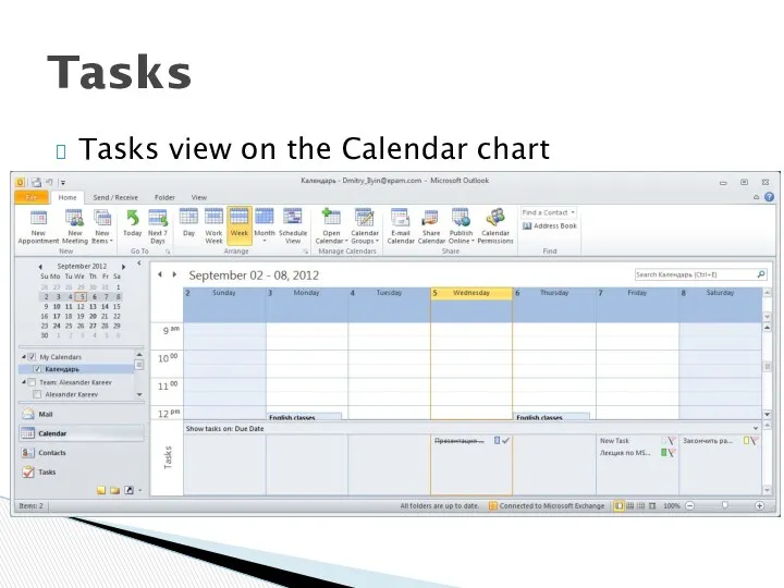 Tasks view on the Calendar chart Tasks