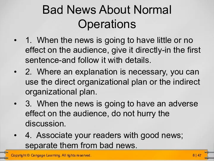 Bad News About Normal Operations 1. When the news is going to have
