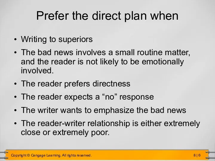Prefer the direct plan when Writing to superiors The bad