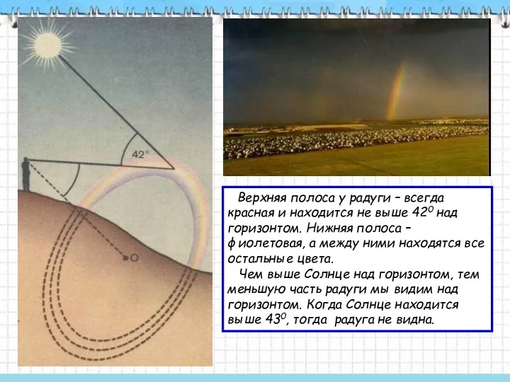 Верхняя полоса у радуги – всегда красная и находится не