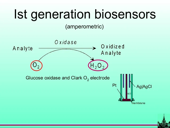 Ist generation biosensors (amperometric) Glucose oxidase and Clark O2 electrode