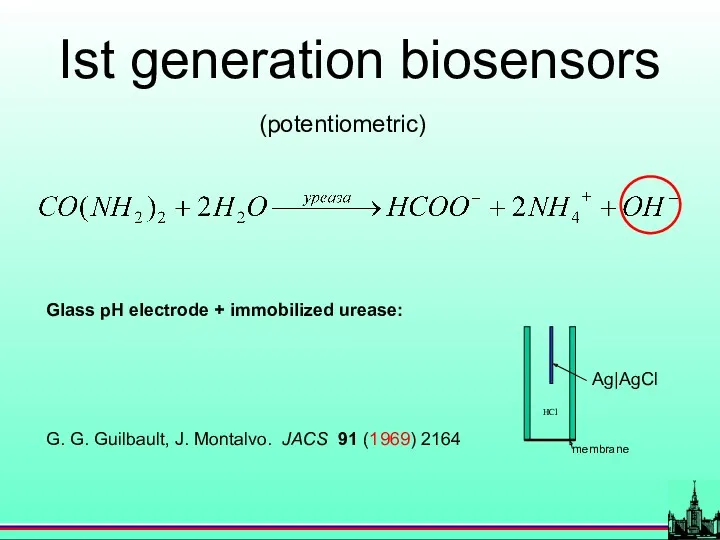 (potentiometric) Ist generation biosensors Glass pH electrode + immobilized urease: