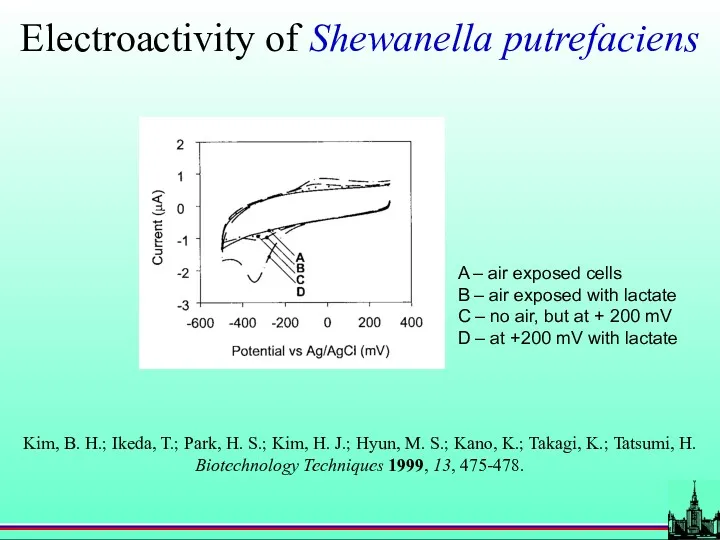 Electroactivity of Shewanella putrefaciens A – air exposed cells B