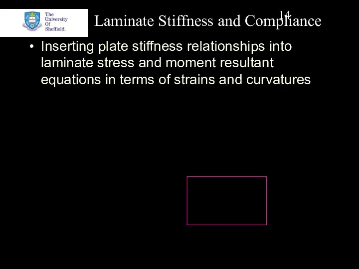 Laminate Stiffness and Compliance Inserting plate stiffness relationships into laminate
