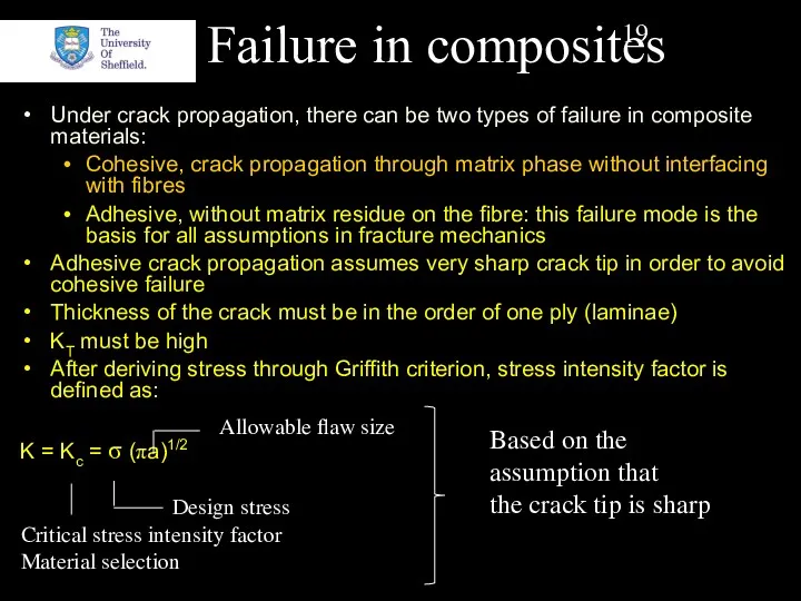 Failure in composites Under crack propagation, there can be two types of failure