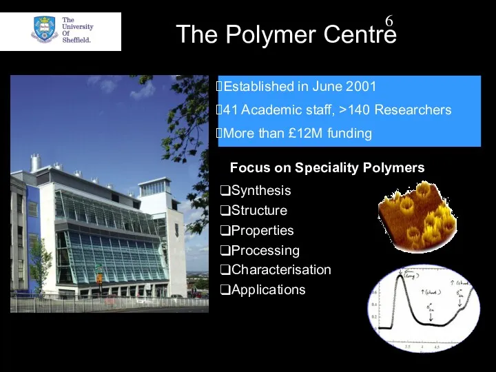 The Polymer Centre Established in June 2001 41 Academic staff, >140 Researchers More
