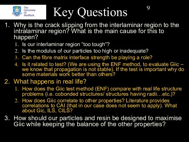 Key Questions Why is the crack slipping from the interlaminar