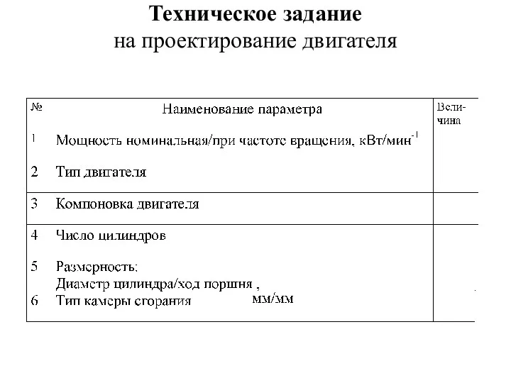 Техническое задание на проектирование двигателя