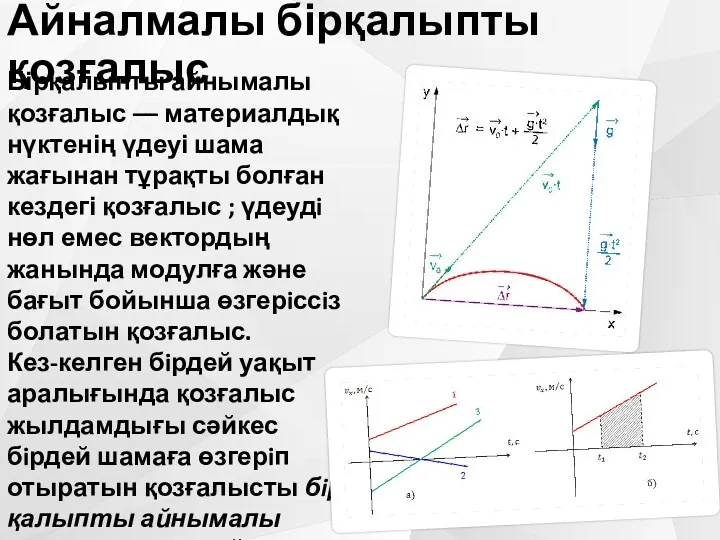 Айналмалы бірқалыпты қозғалыс Бірқалыпты айнымалы қозғалыс –– материалдық нүктенің үдеуі