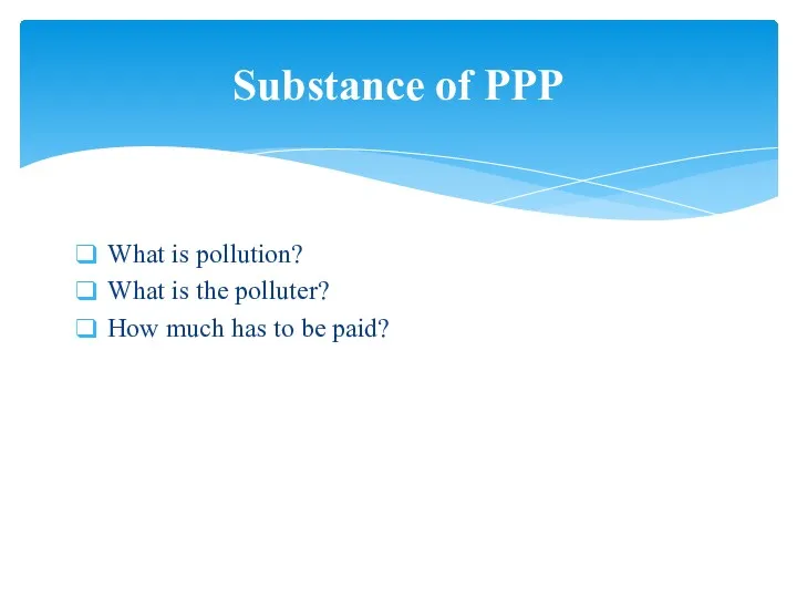 What is pollution? What is the polluter? How much has to be paid? Substance of PPP