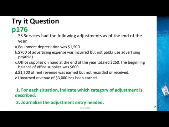 Try it Question p176 SS Services had the following adjustments