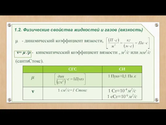 1.2. Физические свойства жидкостей и газов (вязкость) - динамический коэффициент