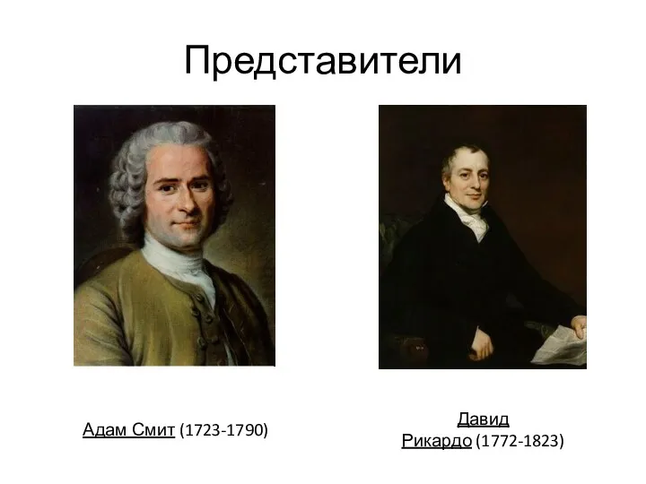 Представители Давид Рикардо (1772-1823) Адам Смит (1723-1790)