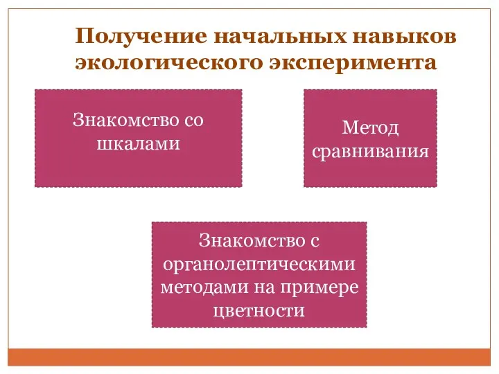 Получение начальных навыков экологического эксперимента Знакомство со шкалами Метод сравнивания