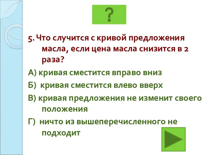 5. Что случится с кривой предложения масла, если цена масла