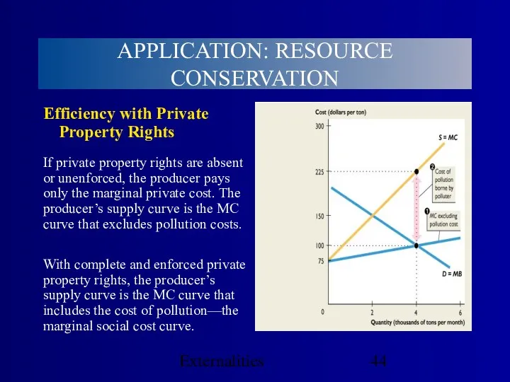 Externalities Efficiency with Private Property Rights With complete and enforced private property rights,