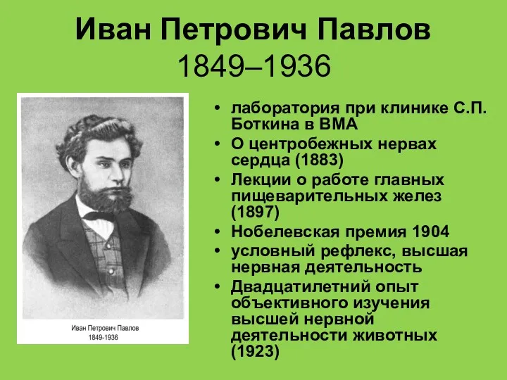 Иван Петрович Павлов 1849–1936 лаборатория при клинике С.П. Боткина в