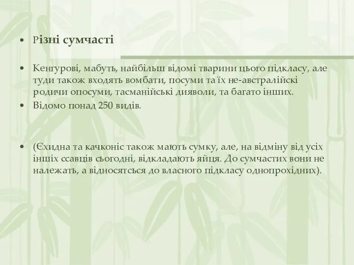 Різні сумчасті Кенгурові, мабуть, найбільш відомі тварини цього підкласу, але