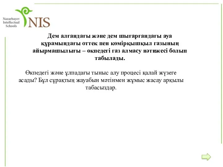 Дем алғандағы және дем шығарғандағы ауа құрамындағы оттек пен көмірқышқыл