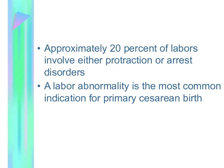 Approximately 20 percent of labors involve either protraction or arrest