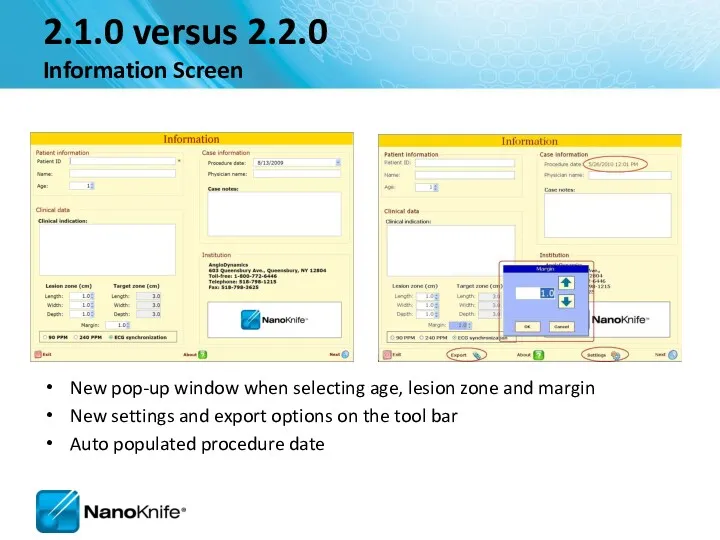 2.1.0 versus 2.2.0 Information Screen New pop-up window when selecting