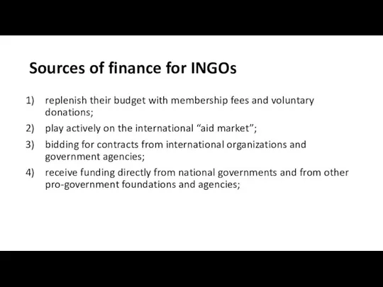 Sources of finance for INGOs replenish their budget with membership