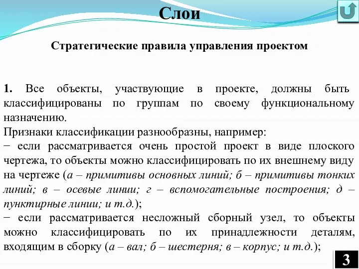 Слои Стратегические правила управления проектом 1. Все объекты, участвующие в