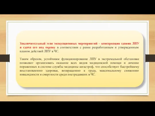 Заключительный этап эвакуационных мероприятий – консервация здания ЛПУ и сдача