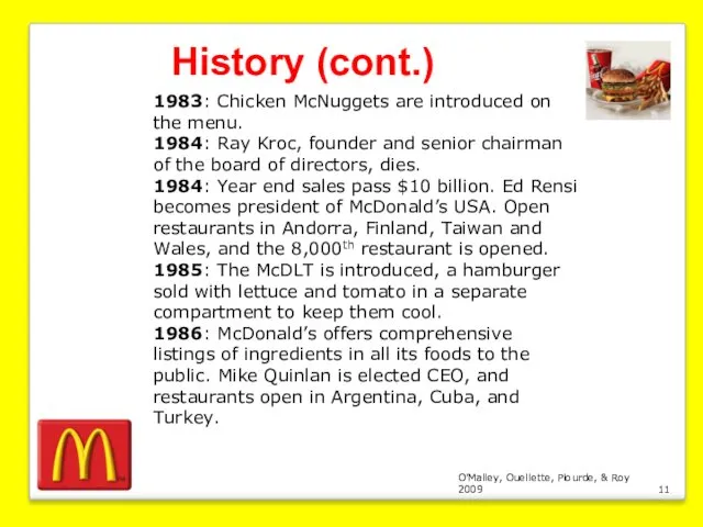 O’Malley, Ouellette, Plourde, & Roy 2009 1983: Chicken McNuggets are