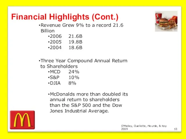 O’Malley, Ouellette, Plourde, & Roy 2009 Financial Highlights (Cont.) Revenue