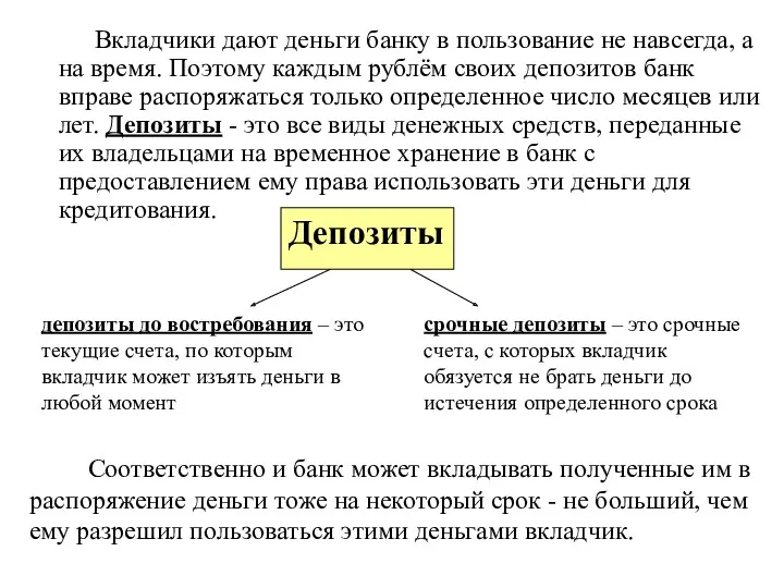 Вкладчики дают деньги банку в пользование не навсегда, а на