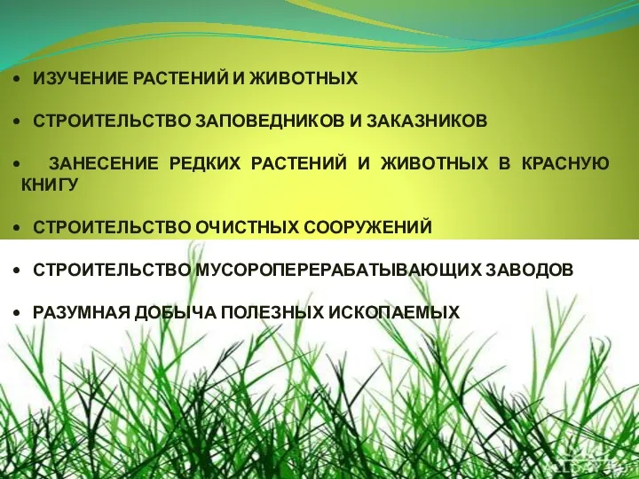 ИЗУЧЕНИЕ РАСТЕНИЙ И ЖИВОТНЫХ СТРОИТЕЛЬСТВО ЗАПОВЕДНИКОВ И ЗАКАЗНИКОВ ЗАНЕСЕНИЕ РЕДКИХ