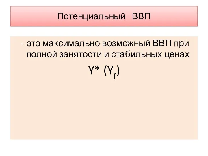 Потенциальный ВВП это максимально возможный ВВП при полной занятости и стабильных ценах Y* (Yf)